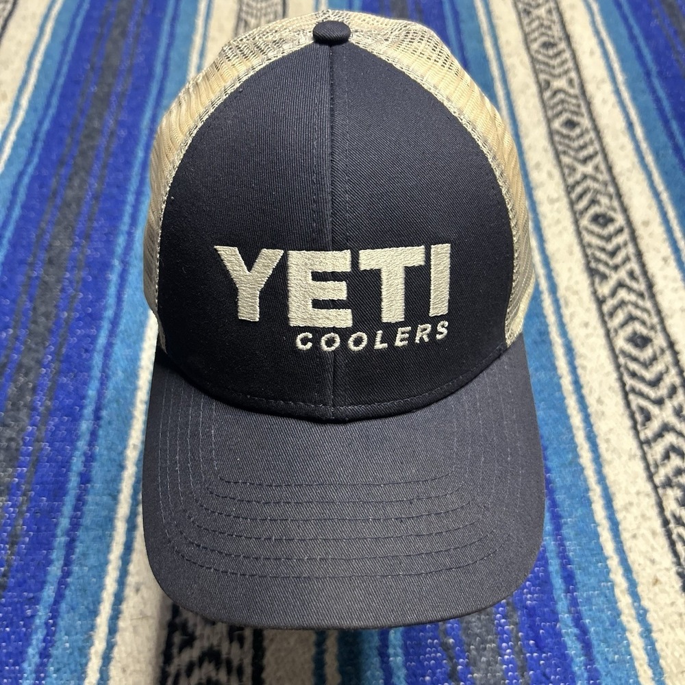 Yeti Coolers Trucker Mesh Snapback Navy Blue Hunting Fishing Cap Hat NEW